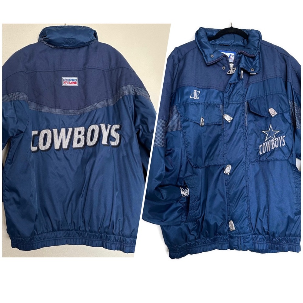 Vintage 90s Pro Line Logo Athletic Dallas Cowboys Puffer Jacket Size Large